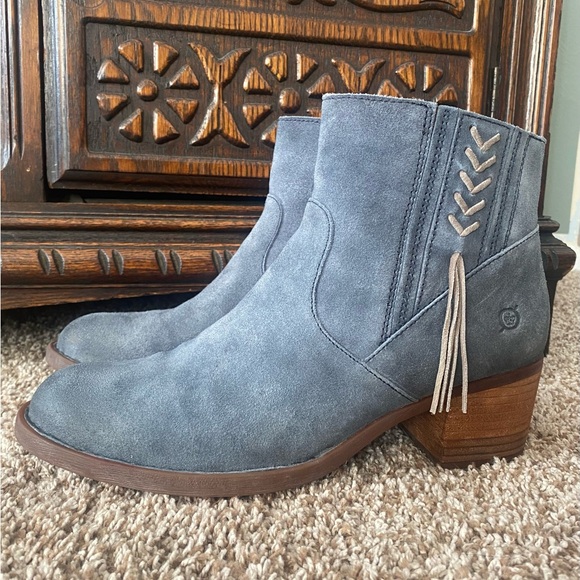 Born Shoes - Born Rowan Blue-Grey Suede Tassel Ankle Boots